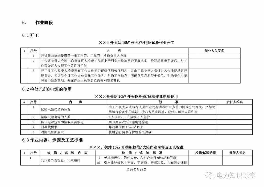 10kV開關柜維護和測試標準化操作說明